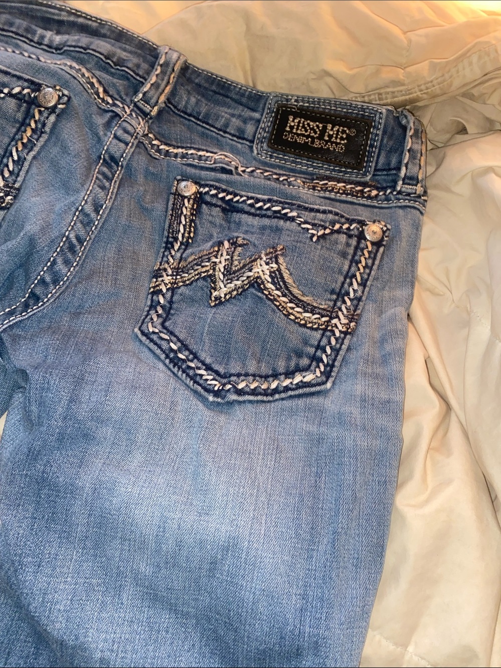 Miss Me Light Blue Embroidered Pocket Denim Jeans